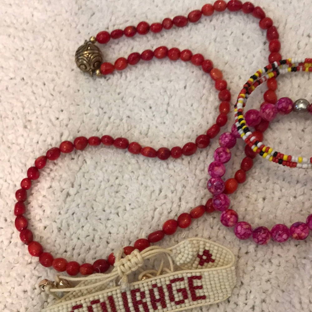 Beaded 'Courage' Bracelet & Mixed Bead Bracelet Set - Red & Pink - Picture 4 of 6